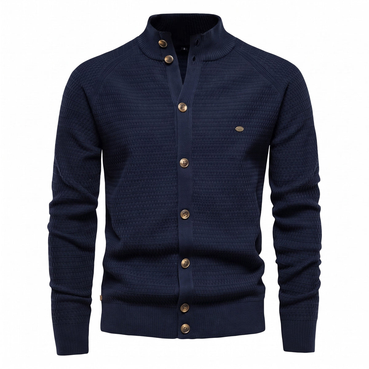 Marcus - Men's Stand Collar Cable Knit Button-Front Cardigan Sweater - Cardigans - Navy Blue - Sarvento