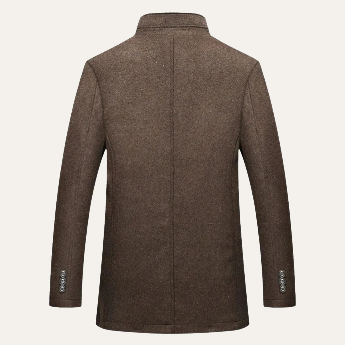 Marcus - Men's Stand Collar Zip-Front Longline Wool-Look Overcoat - Overcoats - Brown - Sarvento