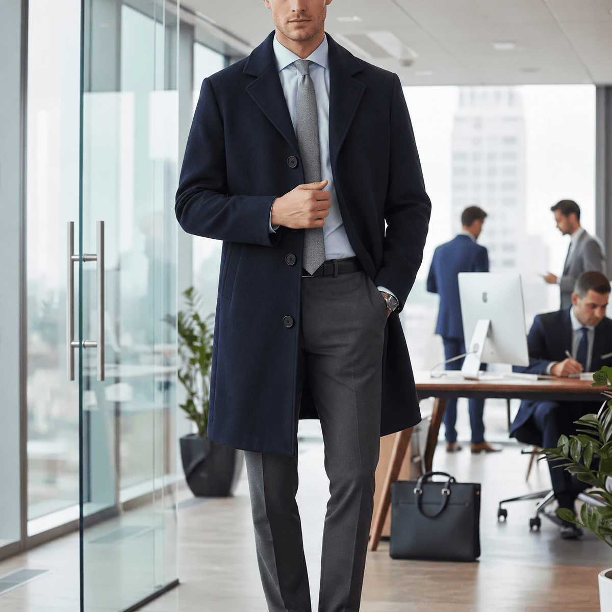 Marcus - Men's Tailored Single-Breasted Notch Lapel Longline Wool Overcoat - Overcoats - Khaki - Sarvento