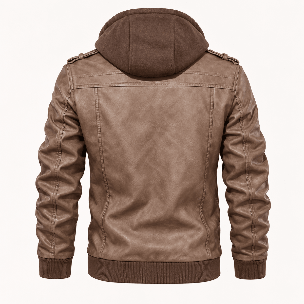 Marcus - Men's Vintage Style Hooded Biker Jacket with Zip Pockets - Coats & Jackets - Brown - Sarvento