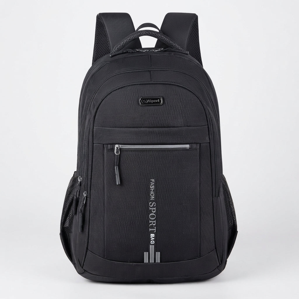 Marcus - Men's Water-Resistant Backpack with Side Pockets and Zip Front - Bagpacks - Black - Parker&Brooks
