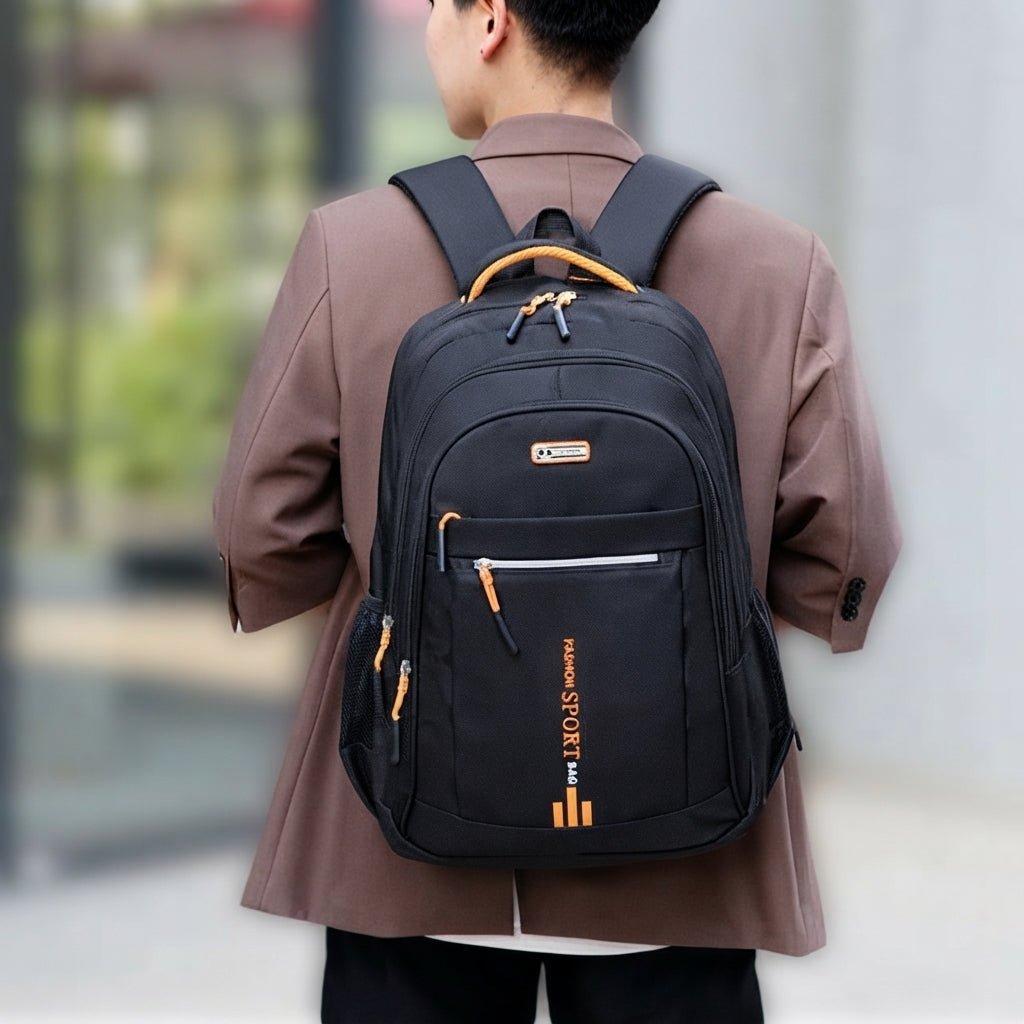 Marcus - Men's Water-Resistant Backpack with Side Pockets and Zip Front - Bagpacks - Orange - Parker&Brooks