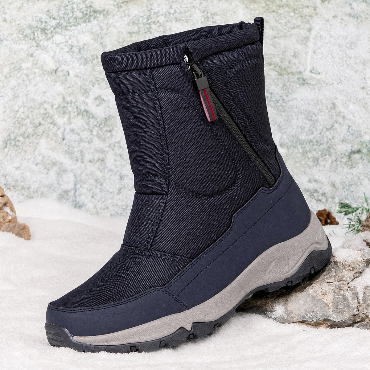 Marcus - Men's Waterproof Insulated Winter Snow Boots with Side Zip Closure - Boots - Dark Blue - Sarvento