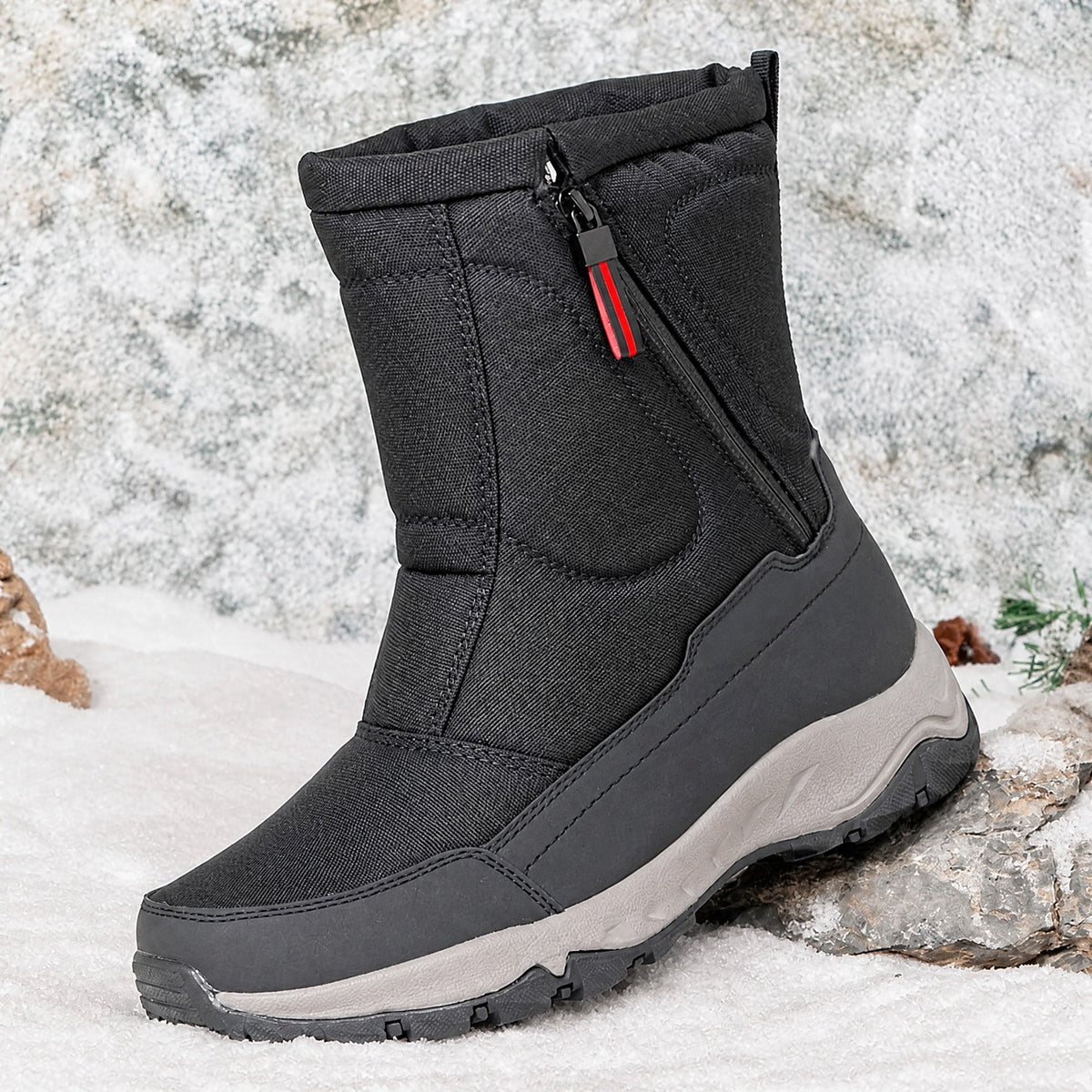 Marcus - Men's Waterproof Insulated Winter Snow Boots with Side Zip Closure - Boots - Dark Gray - Sarvento