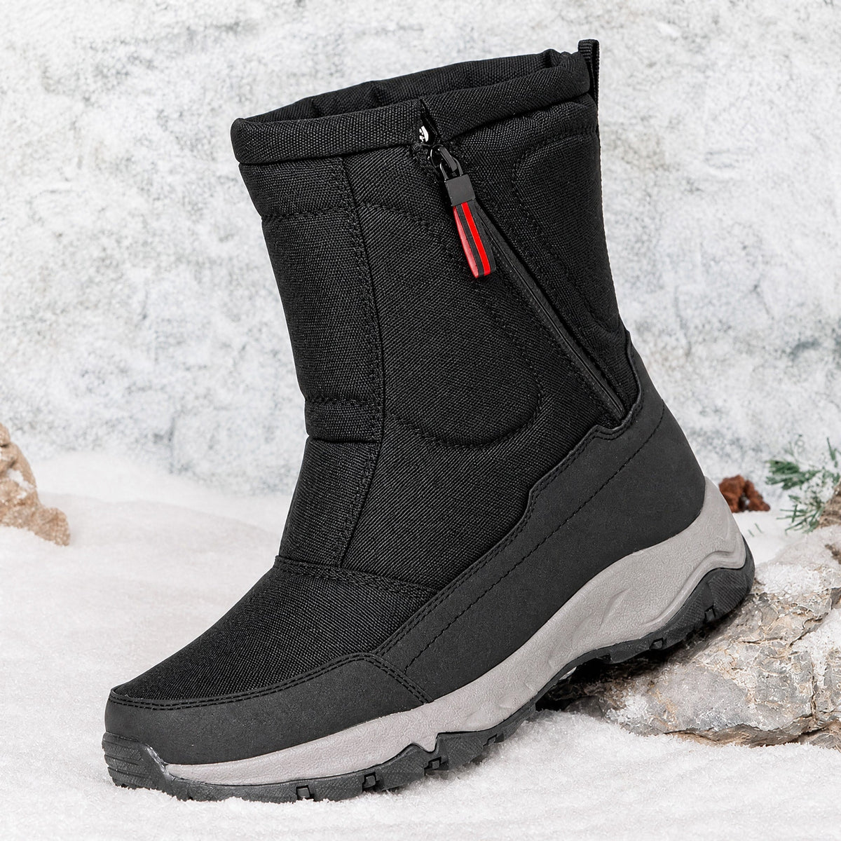 Marcus - Men's Waterproof Insulated Winter Snow Boots with Side Zip Closure - Boots - Black - Sarvento