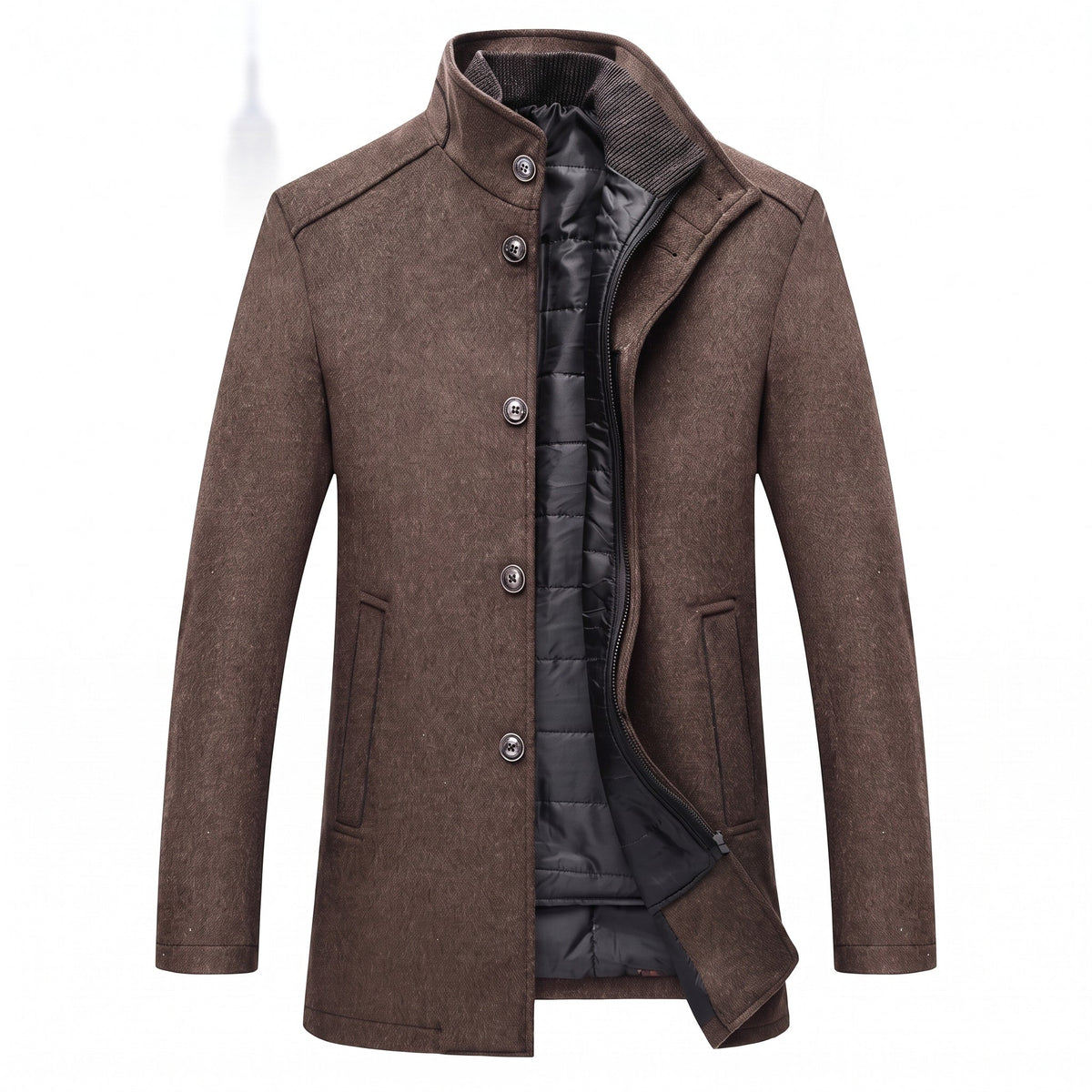 Marcus - Men's Wool Blend Overcoat with Detachable Quilted Liner - Coats & Jackets - Brown - Sarvento