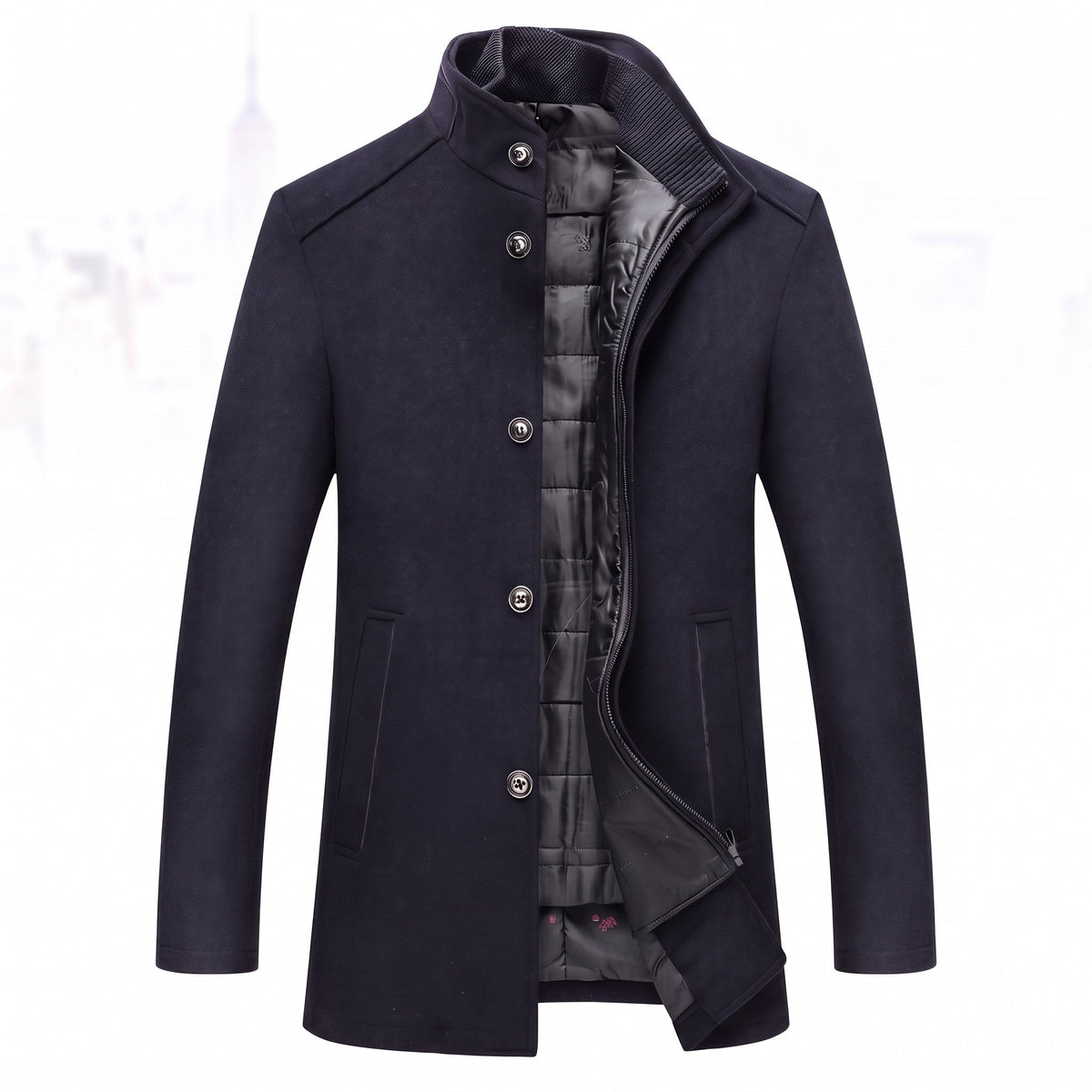 Marcus - Men's Wool Blend Overcoat with Detachable Quilted Liner - Coats & Jackets - Dark Blue - Sarvento
