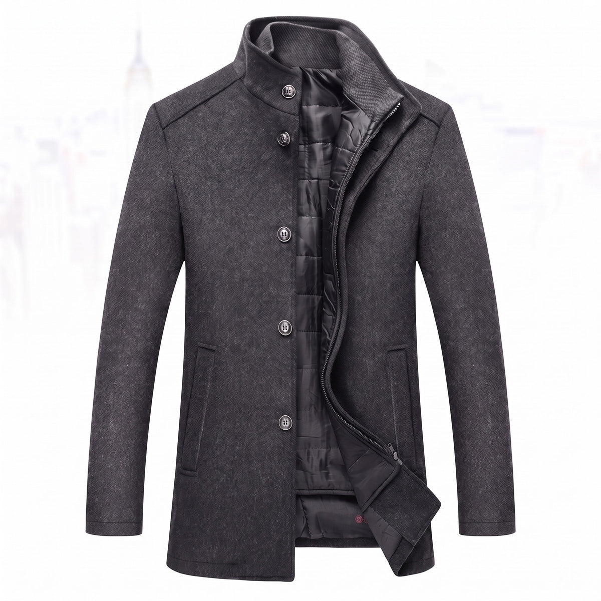Marcus - Men's Wool Blend Overcoat with Detachable Quilted Liner - Coats & Jackets - Gray - Sarvento