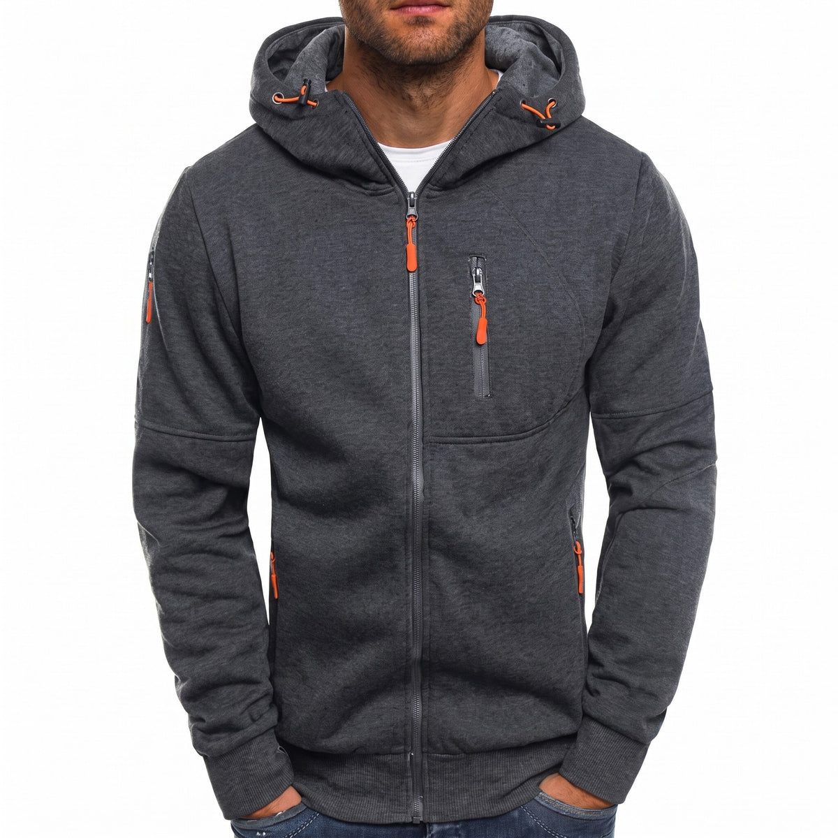 Marcus - Men's Zip-Up Hooded Sweatshirt with Contrast Zippers - Hoodies - Dark Gray - Sarvento