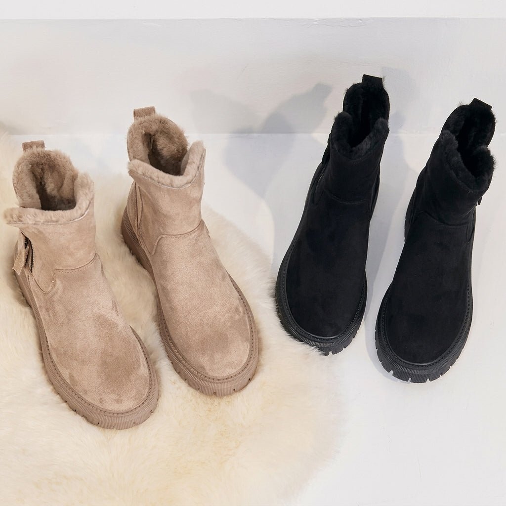 Margaret – Women’s Faux Fur Lined Zip-Up Ankle Boots - Boots - Beige - Sarvento