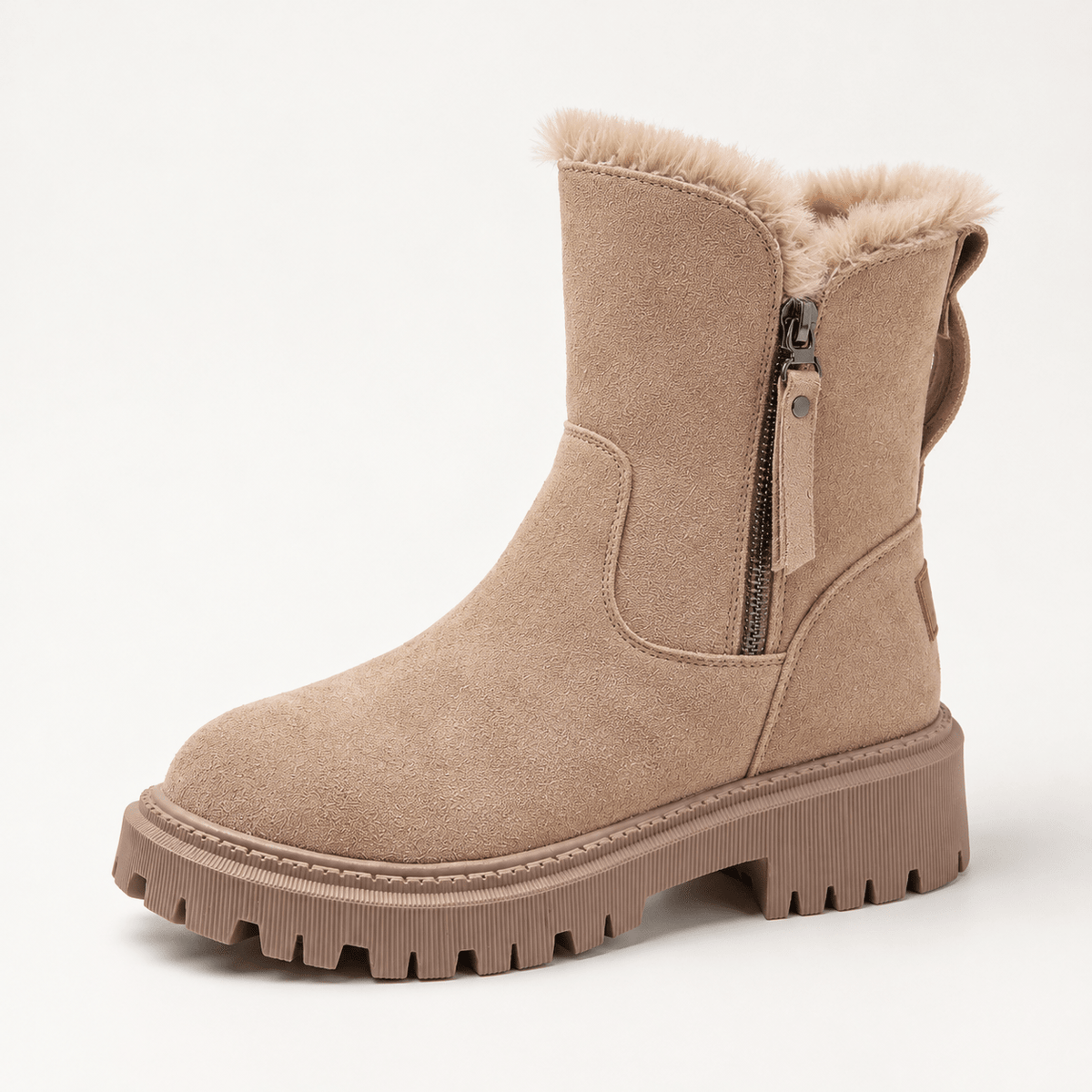 Margaret – Women’s Faux Fur Lined Zip-Up Ankle Boots - Boots - Beige - Sarvento