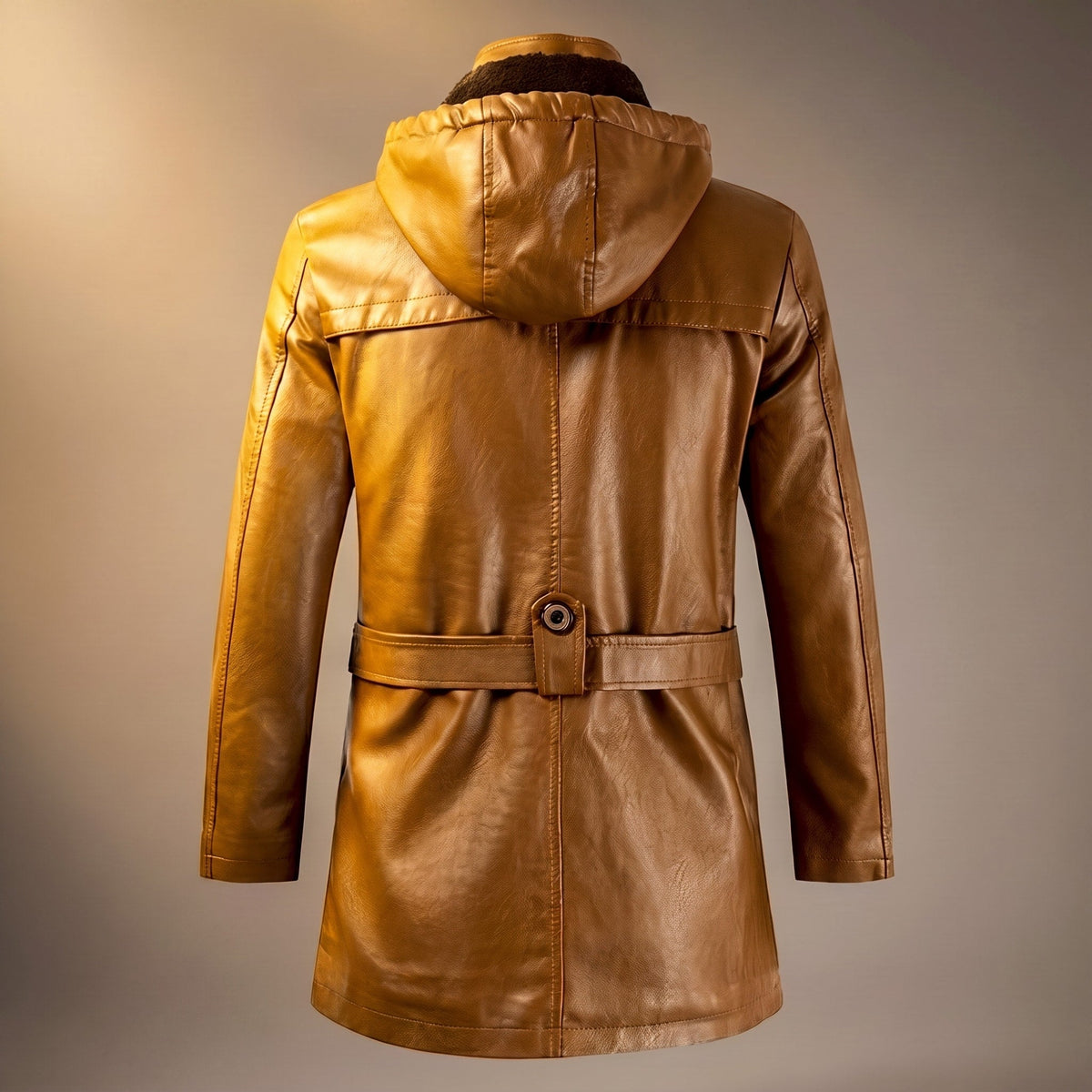 Marvin - Men's Hooded Longline Jacket with Belted Waist - Coats & Jackets - Brown - Parker&Brooks