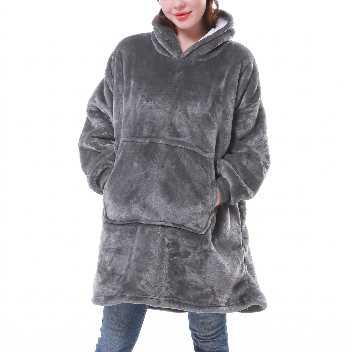 Megan - Women's Oversized Hooded Blanket Sweatshirt with Front Pocket - Blanket & Sleep Sacks - Grey - Sarvento