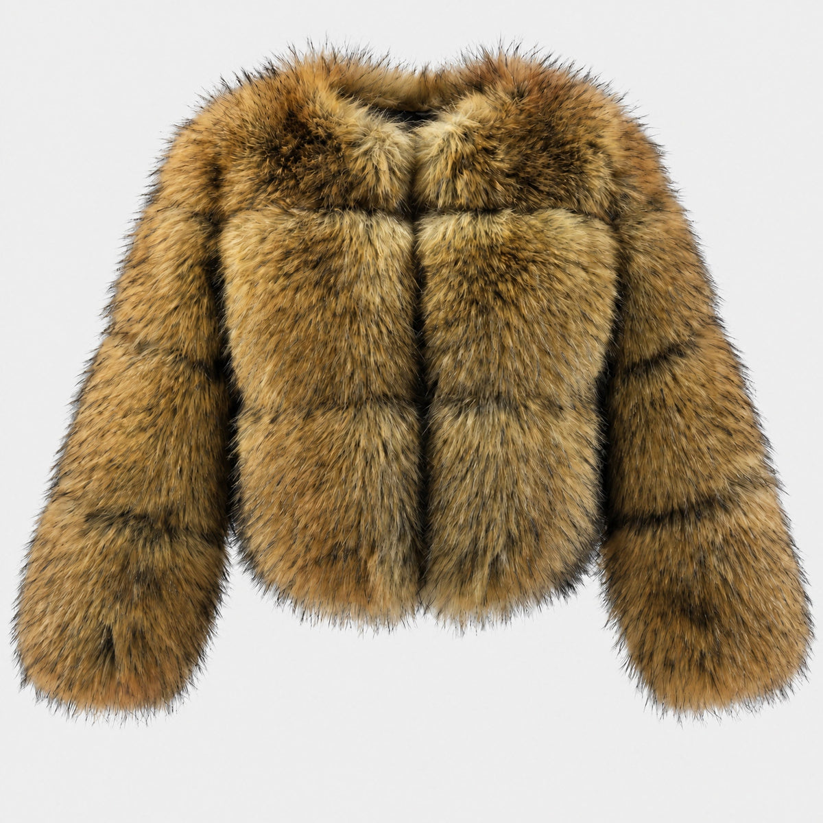 Melyssa - Women's Cropped Faux Fur Textured Jacket - Coats & Jackets - Brown - Parker&Brooks
