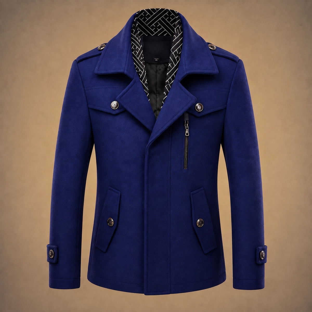 Miller - Men's Tailored Longline Overcoat with Multiple Pockets - Overcoats - Blue - Parker&Brooks