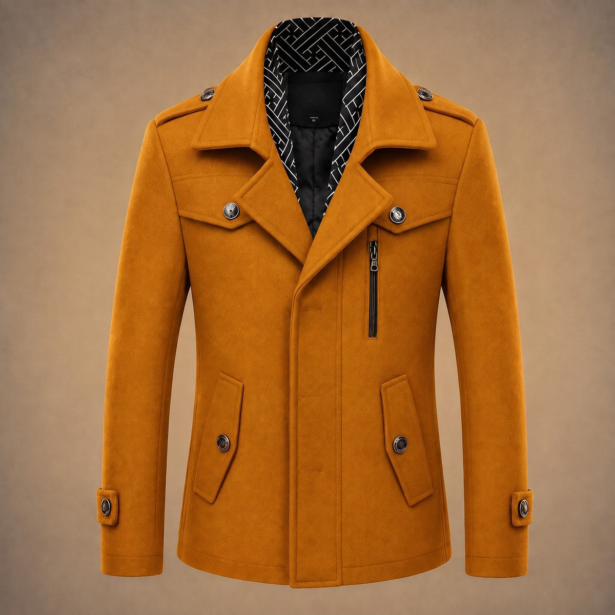 Miller - Men's Tailored Longline Overcoat with Multiple Pockets - Overcoats - Yellow Brown - Parker&Brooks