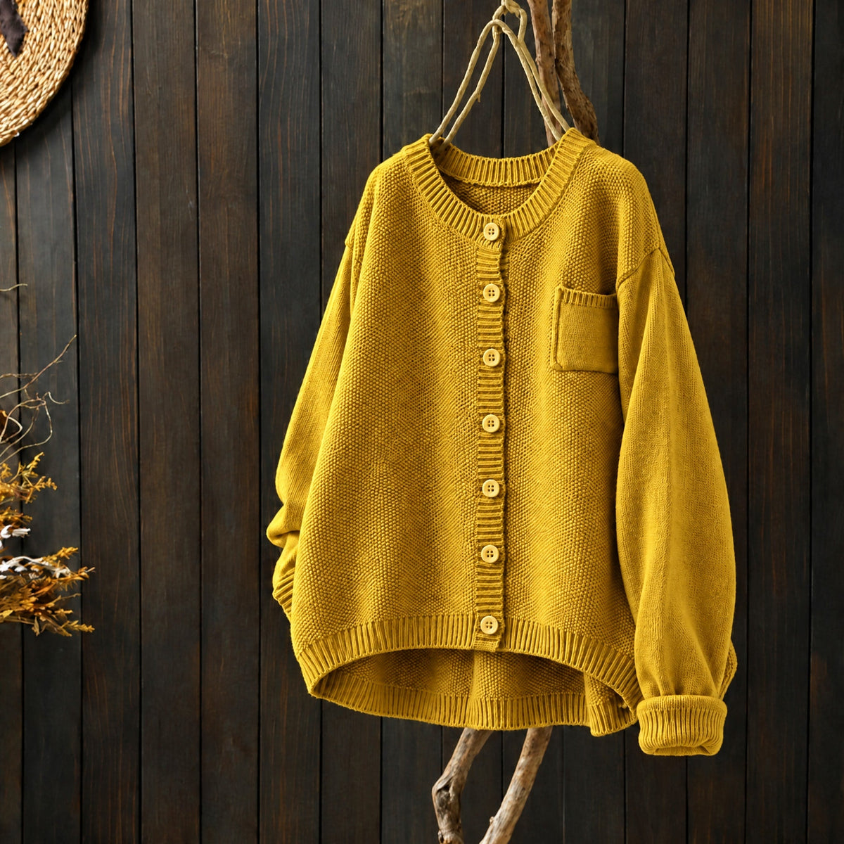 Morgan - Women's Oversized Round Neck Knit Cardigan - Cardigans - Yellow - Parker&Brooks