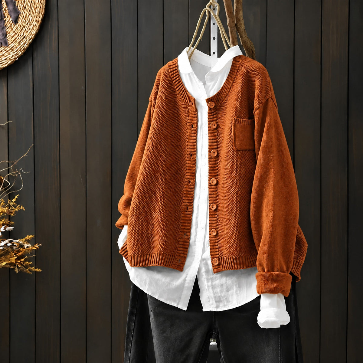 Morgan - Women's Oversized Round Neck Knit Cardigan - Cardigans - Camel - Parker&Brooks