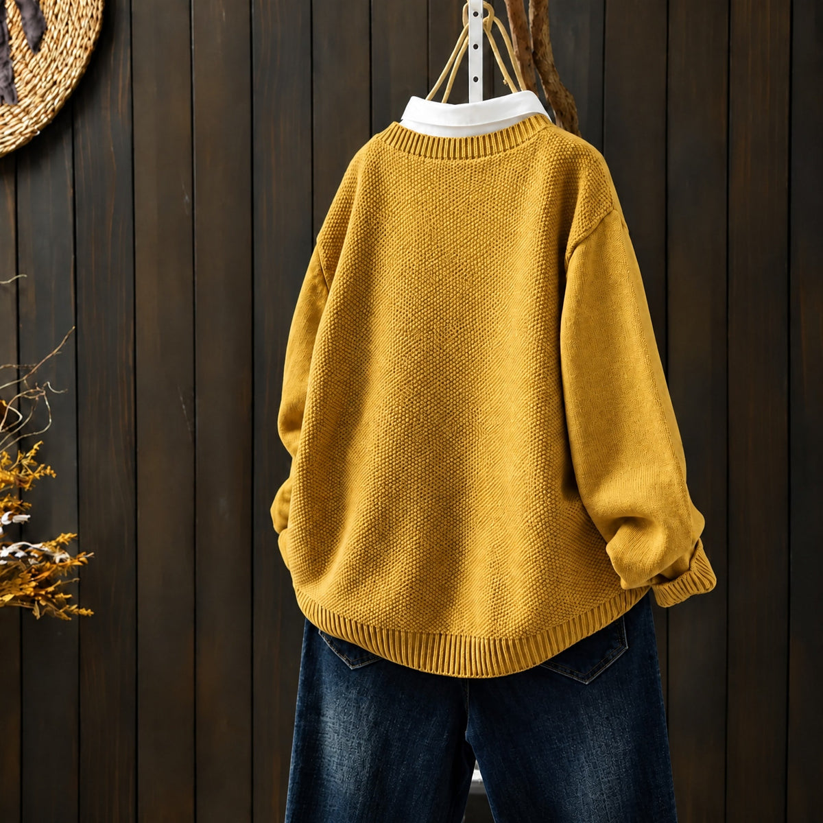 Morgan - Women's Oversized Round Neck Knit Cardigan - Cardigans - Yellow - Parker&Brooks