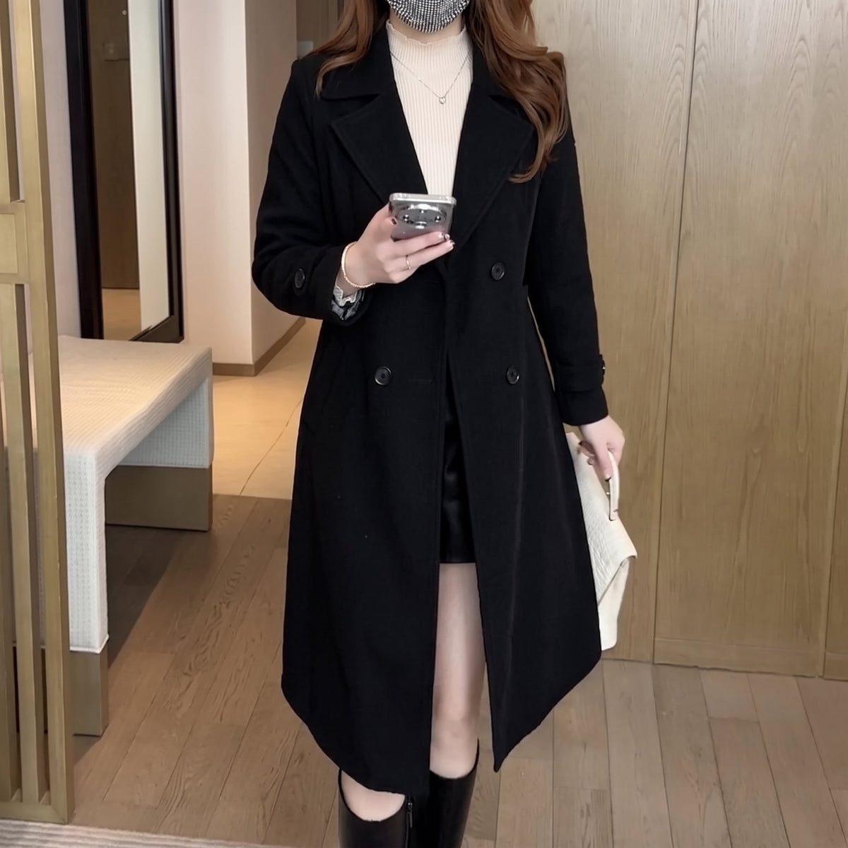 Nadine - Women's Tailored Double-Breasted Trench Coat - Trench Coats - Black - Sarvento