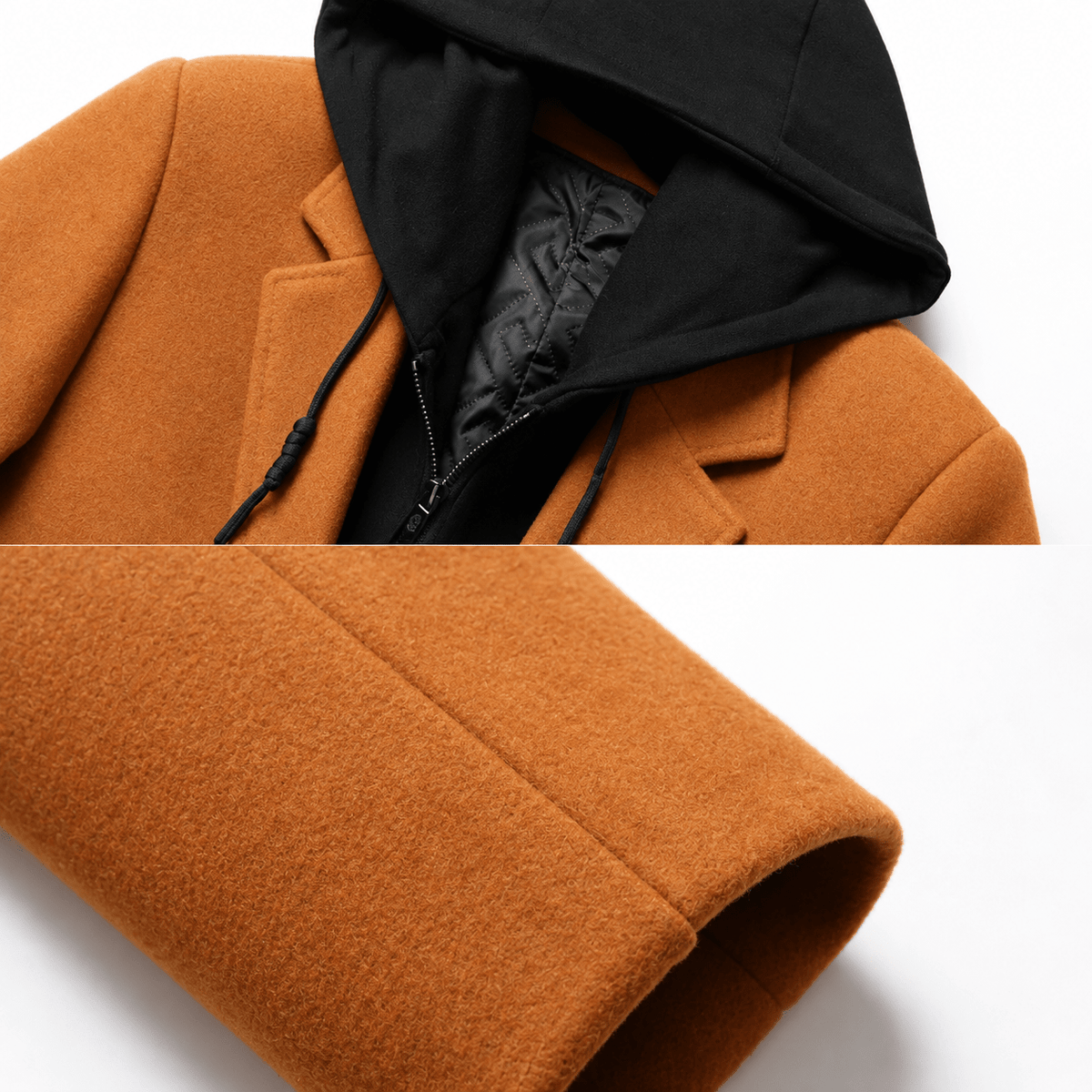 Nathaniel - Men's Hooded Layered Longline Overcoat with Tailored Lapel - Overcoats - Brown - Sarvento
