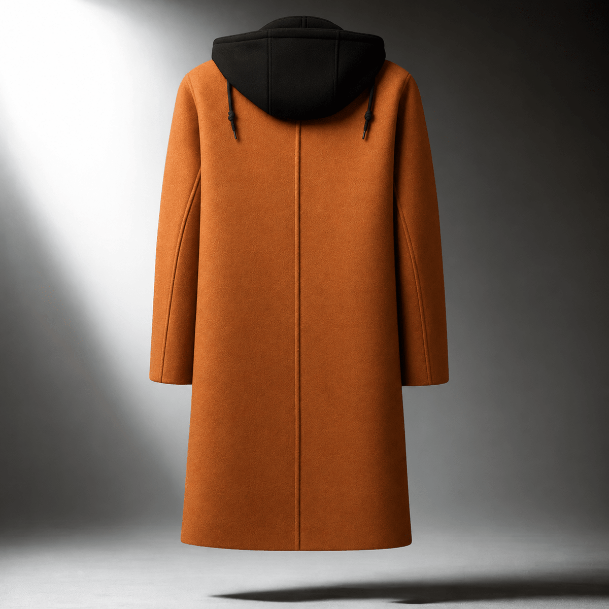 Nathaniel - Men's Hooded Layered Longline Overcoat with Tailored Lapel - Overcoats - Brown - Sarvento