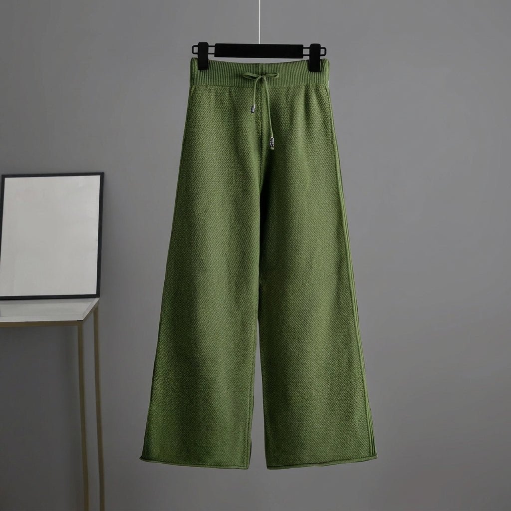 Nora - Women's Boxy Crew Neck Sweater and Wide-Leg Knit Pants Set - Loungewear Sets - Green - Sarvento