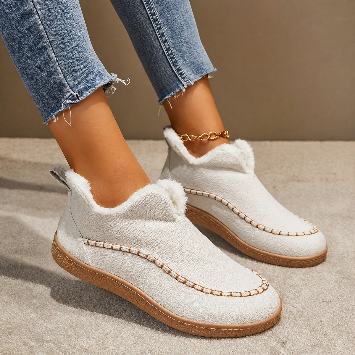 Nora - Women's Orthopedic Slip-On Ankle Boots with Cozy Fleece Lining - Boots - White - Sarvento