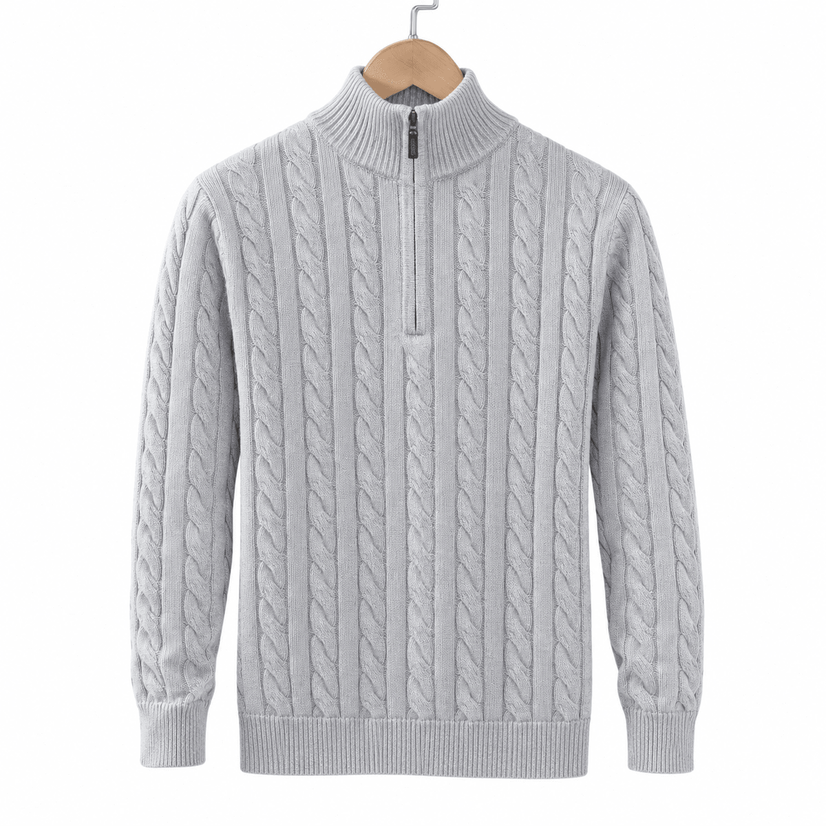 Oliver - Men's Cable Knit Quarter Zip Sweater with Ribbed Collar - Sweaters - Gray - Sarvento