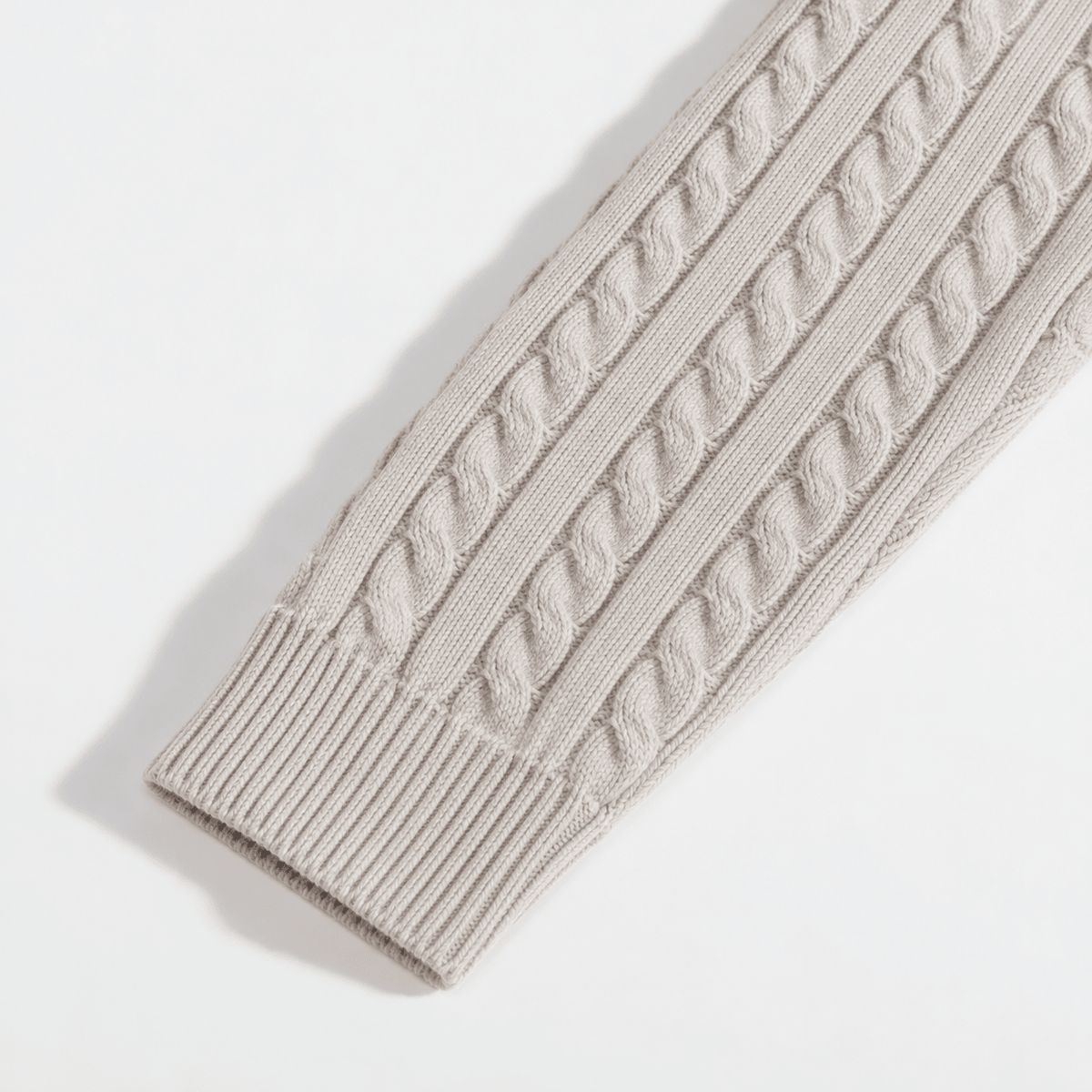 Oliver - Men's Cable Knit Quarter Zip Sweater with Ribbed Collar - Sweaters - Beige - Sarvento