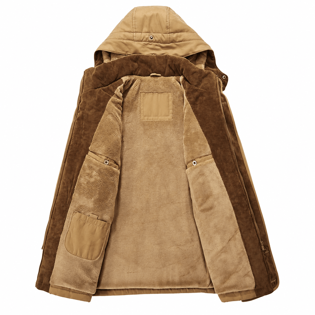 Oliver - Men's Hooded Faux Fur Lined Parka Jacket with Multi-Zip Pockets - Parka Jackets - Beige - Sarvento