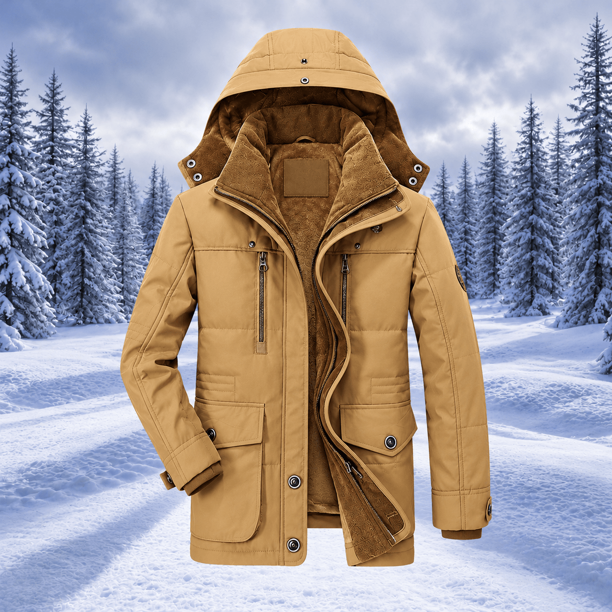 Oliver - Men's Hooded Faux Fur Lined Parka Jacket with Multi-Zip Pockets - Parka Jackets - Beige - Sarvento