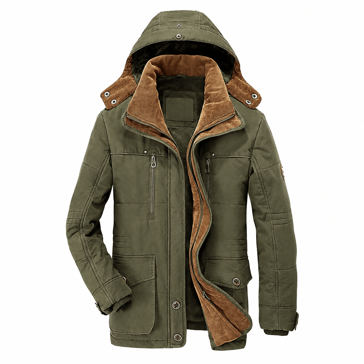 Oliver - Men's Hooded Faux Fur Lined Parka Jacket with Multi-Zip Pockets - Parka Jackets - Green - Sarvento