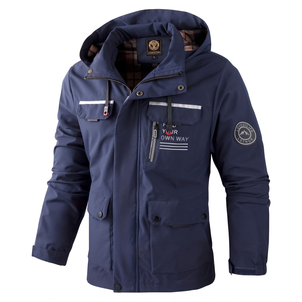 Oliver - Men's Hooded Multi-Pocket Jacket with Zip Closure - Coats & Jackets - Navy Blue - Parker&Brooks