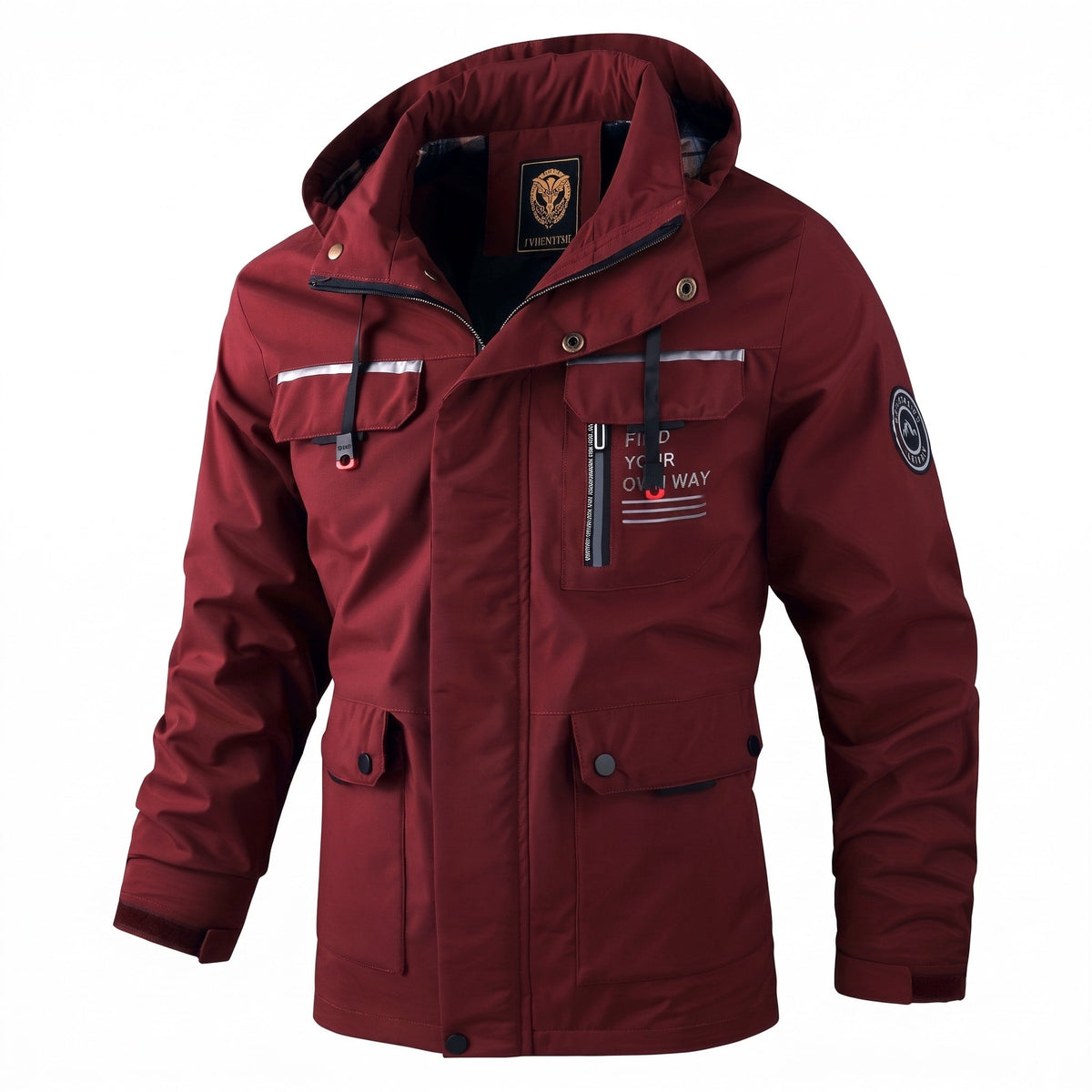 Oliver - Men's Hooded Multi-Pocket Jacket with Zip Closure - Coats & Jackets - Burgundy - Parker&Brooks