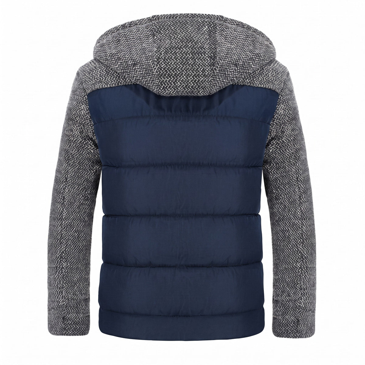 Oliver - Men's Hooded Quilted Knit Sleeve Puffer Jacket - Puffer Jackets - Navy Blue - Sarvento