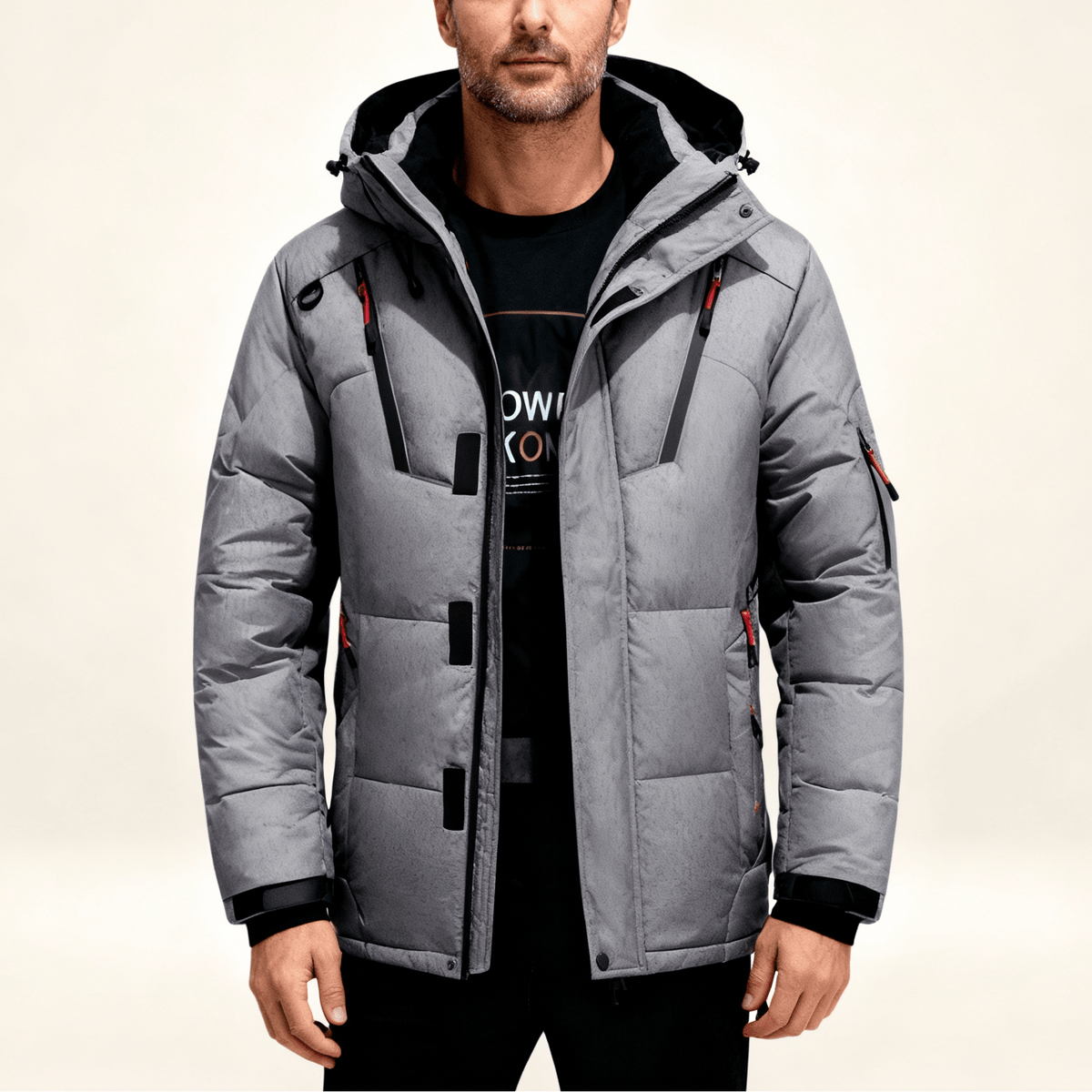 Oliver – Men’s Hooded Quilted Parka with Multiple Zip Pockets - Parka Jackets - Gray - Sarvento