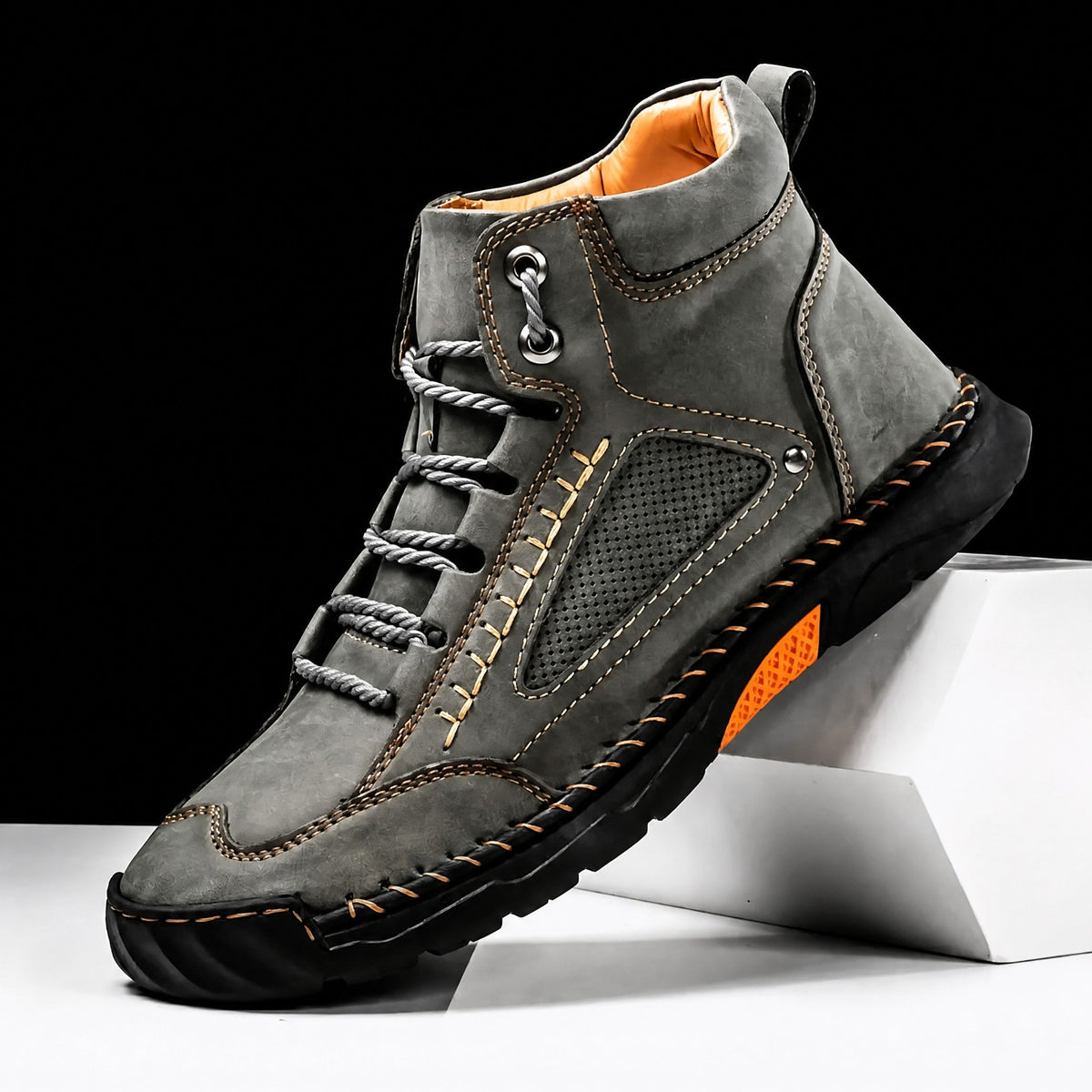 Oliver - Men's Lace-Up Ankle Boots with Stitched Detail and Rugged Sole - Boots - Green - Sarvento
