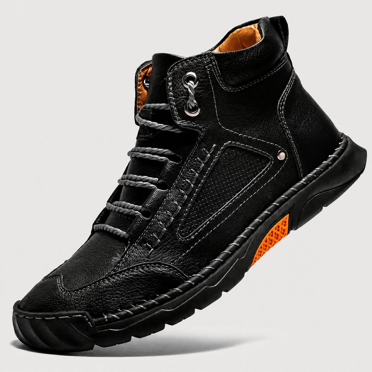 Oliver - Men's Lace-Up Ankle Boots with Stitched Detail and Rugged Sole - Boots - Black - Sarvento
