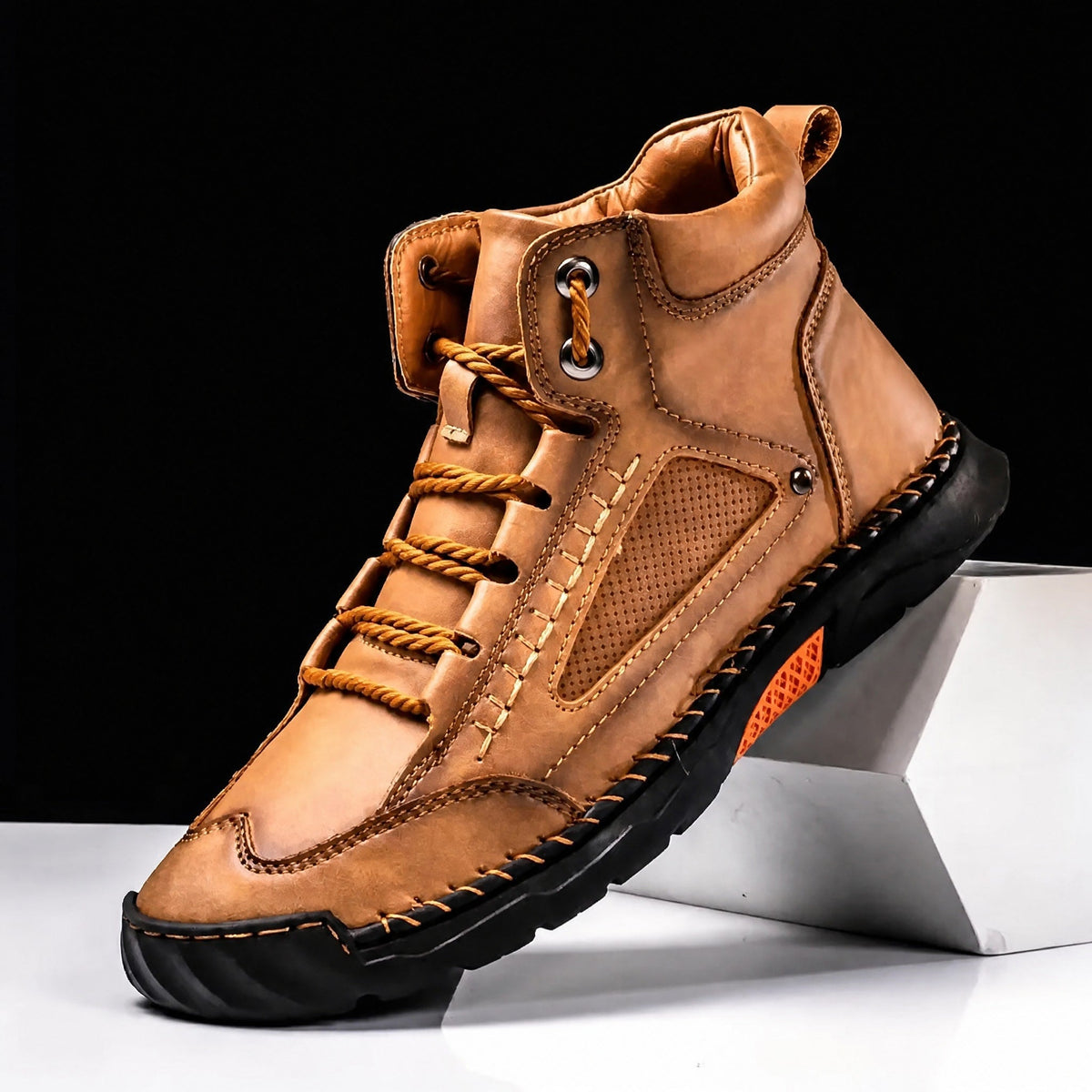 Oliver - Men's Lace-Up Ankle Boots with Stitched Detail and Rugged Sole - Boots - Brown - Sarvento