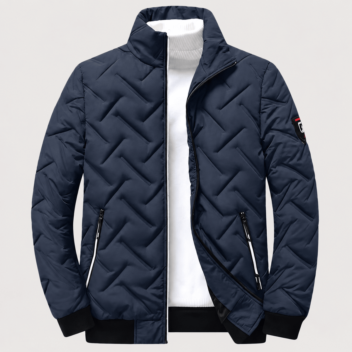 Oliver - Men's Lightweight Quilted Puffer Jacket with Zip Pockets and Stand Collar - Puffer Jackets - Blue - Sarvento