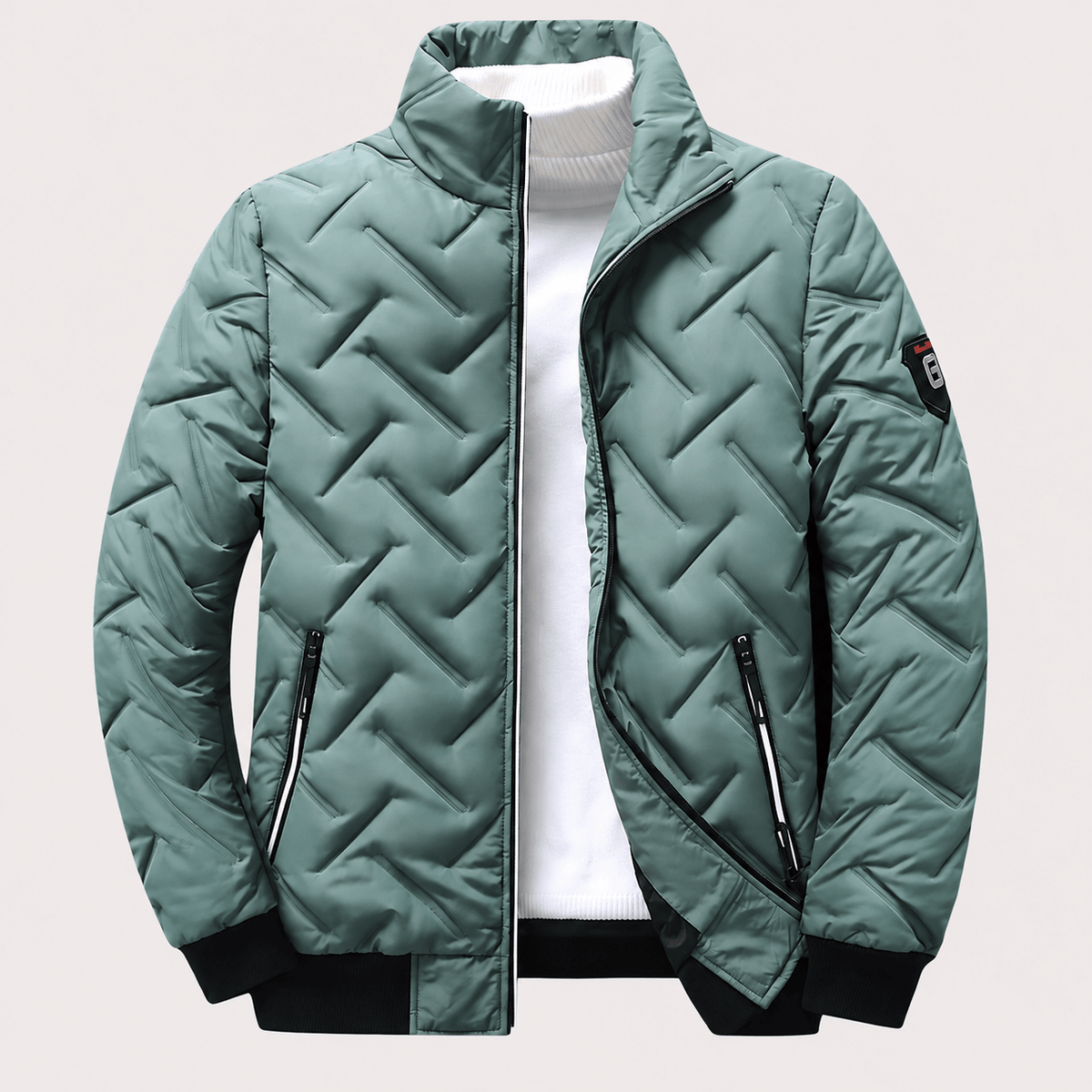 Oliver - Men's Lightweight Quilted Puffer Jacket with Zip Pockets and Stand Collar - Puffer Jackets - Green - Sarvento