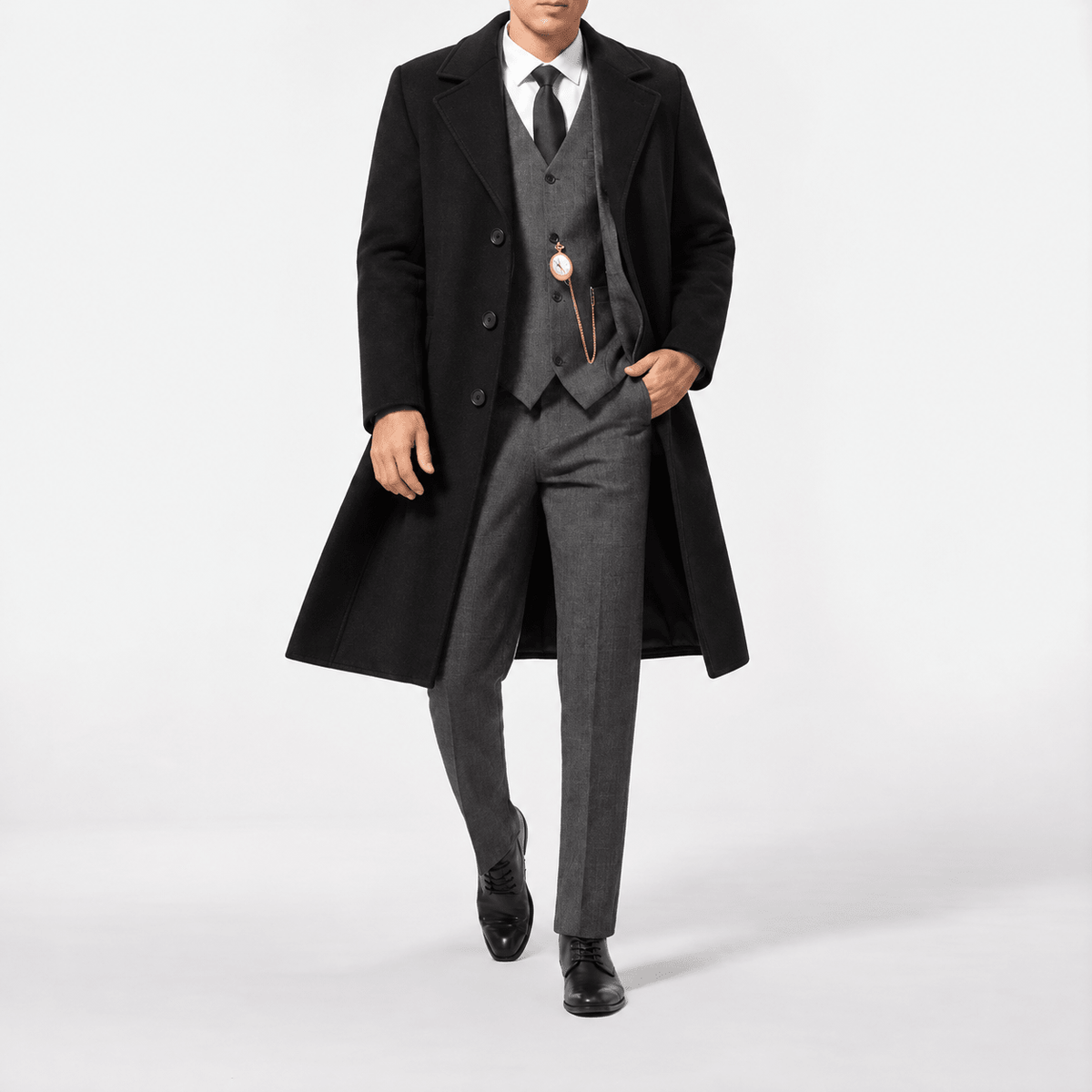 Oliver – Men’s Longline Single-Breasted Overcoat - Overcoats - Black - Sarvento