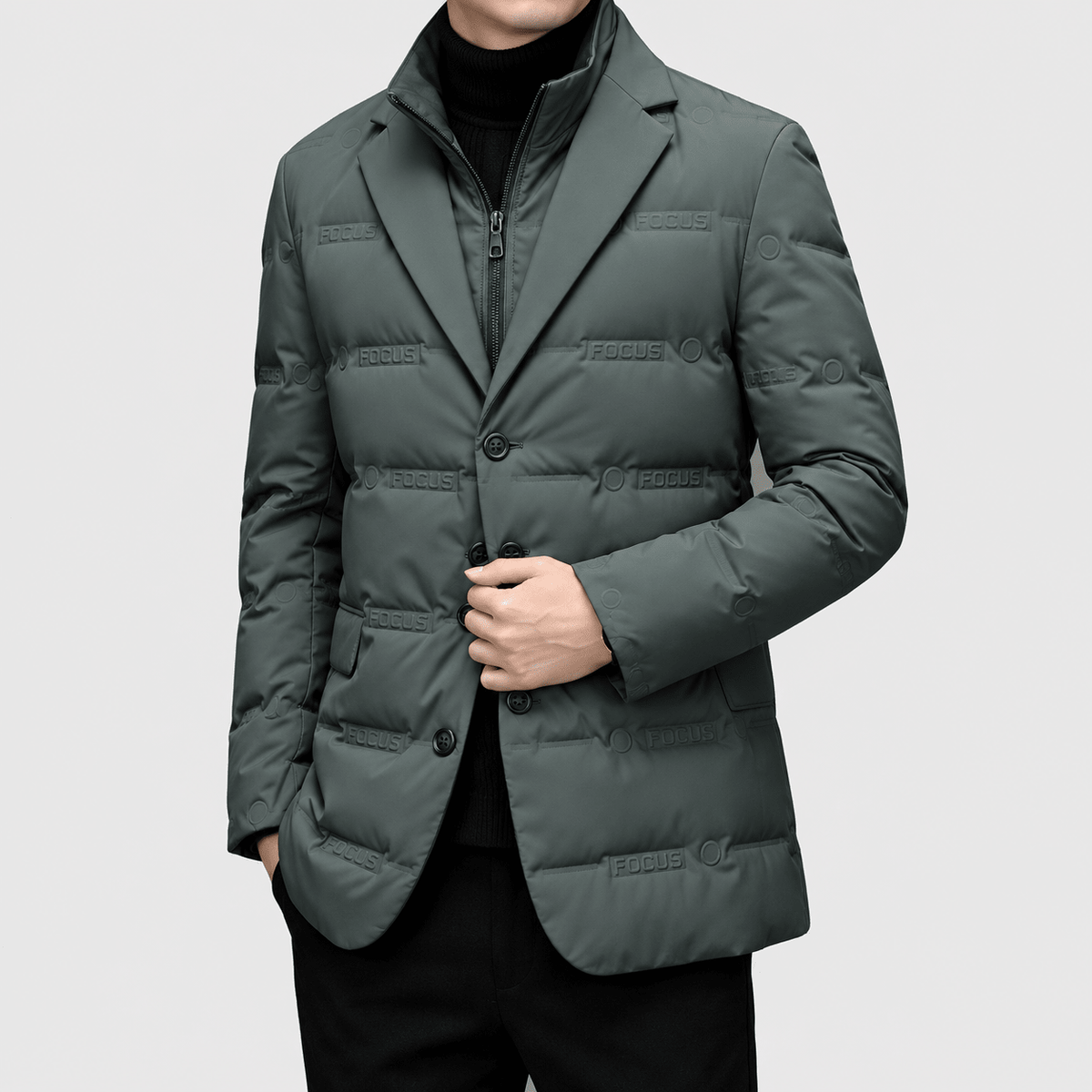 Oliver - Men's Notch Lapel Quilted Padded Blazer Jacket - Coats & Jackets - Green - Sarvento