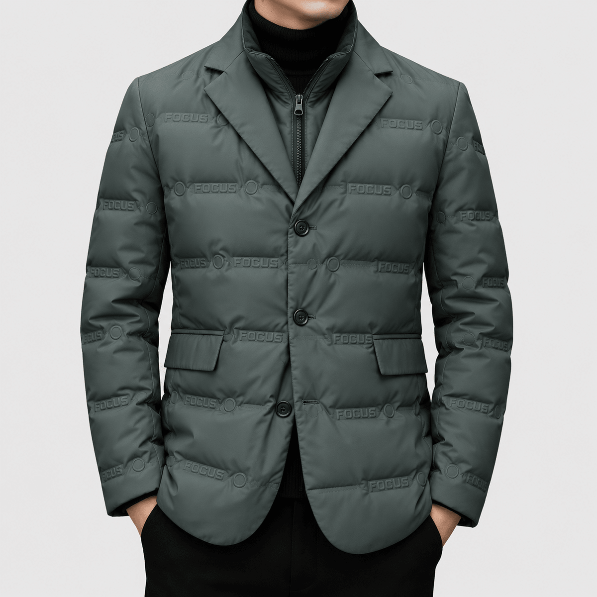 Oliver - Men's Notch Lapel Quilted Padded Blazer Jacket - Coats & Jackets - Green - Sarvento