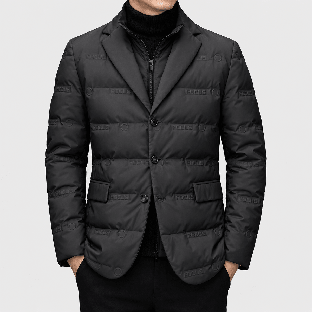 Oliver - Men's Notch Lapel Quilted Padded Blazer Jacket - Coats & Jackets - Black - Sarvento