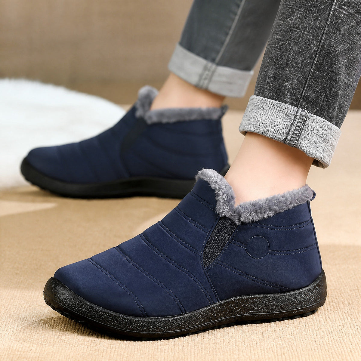 Oliver - Men's Orthopedic Slip-On Winter Ankle Boots with Warm Lining - Boots - Blue - Sarvento