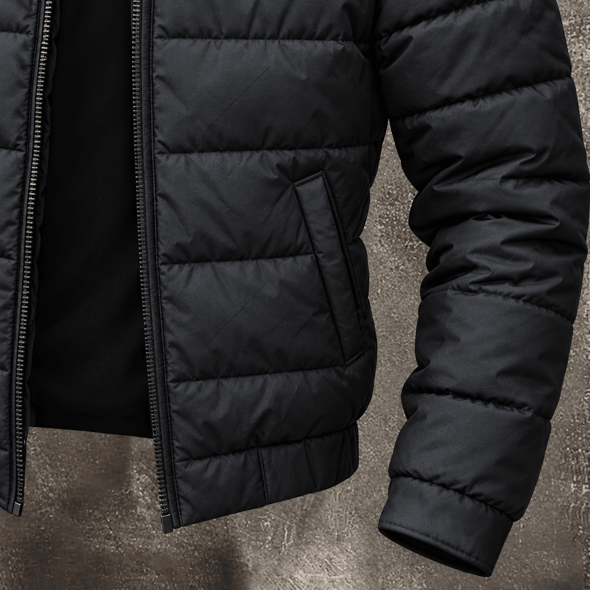 Oliver - Men's Quilted Puffer Jacket with Stand Collar and Zip Chest Pocket - Puffer Jackets - Black - Sarvento