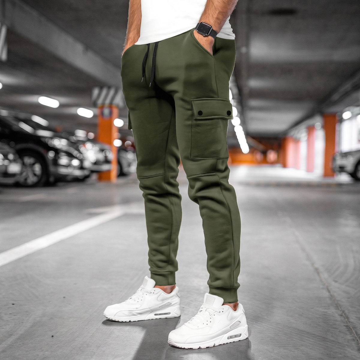 Oliver - Men's Slim Fit Cargo Jogger Pants with Drawstring Waist - Joggers - Army Green - Sarvento