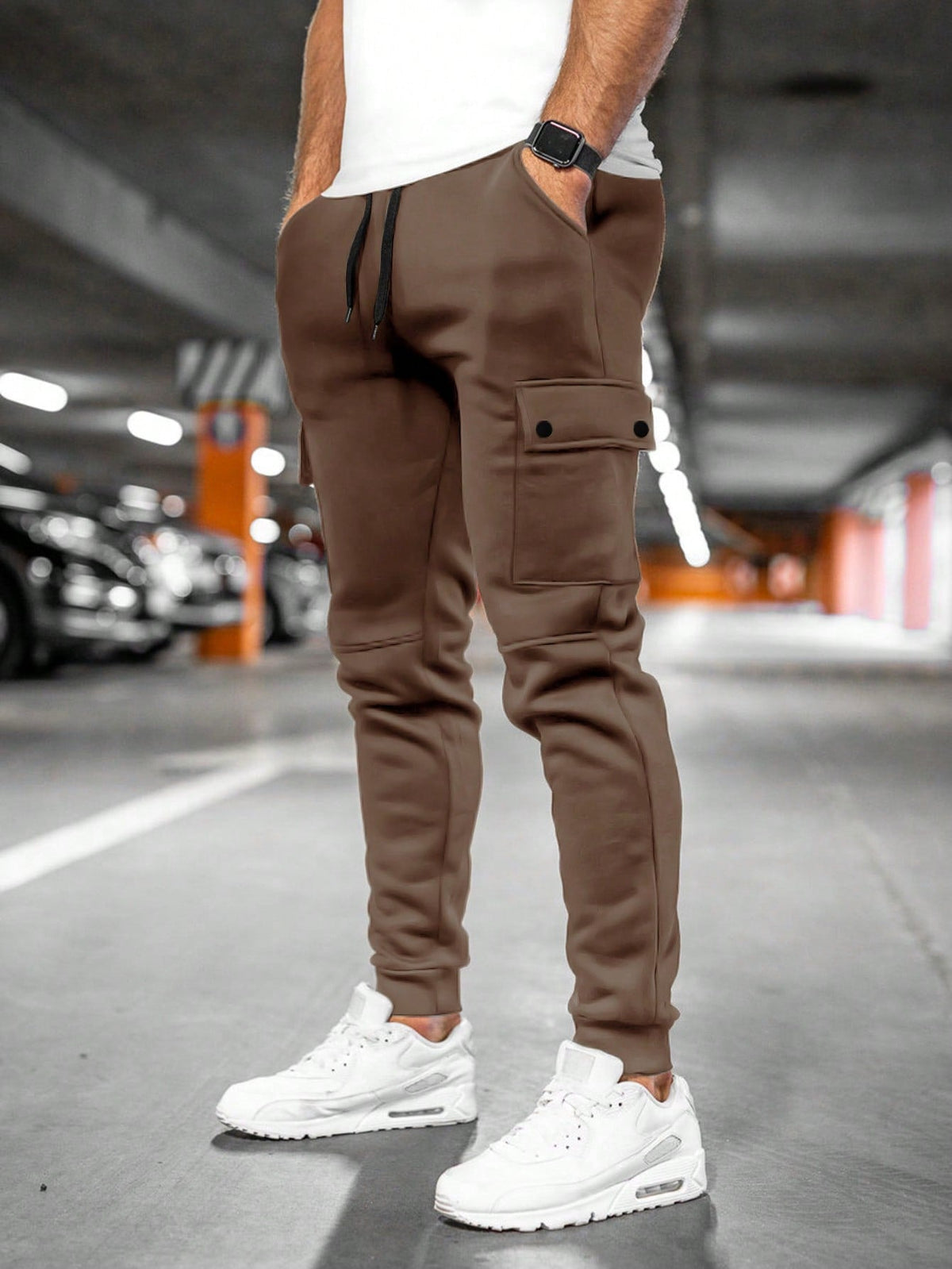 Oliver - Men's Slim Fit Cargo Jogger Pants with Drawstring Waist - Joggers - Brown - Sarvento